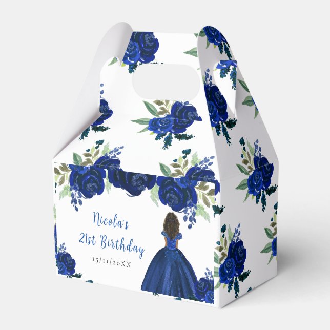 Mörk hud prinsessa marinblommig födelsedagsfest presentaskar (Framsidan Sidan)