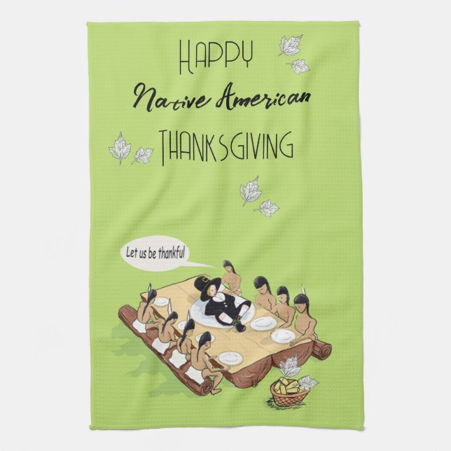 Mörk Humor Native American Thanksgiving Tecknad  Kökshandduk (Vertikal)
