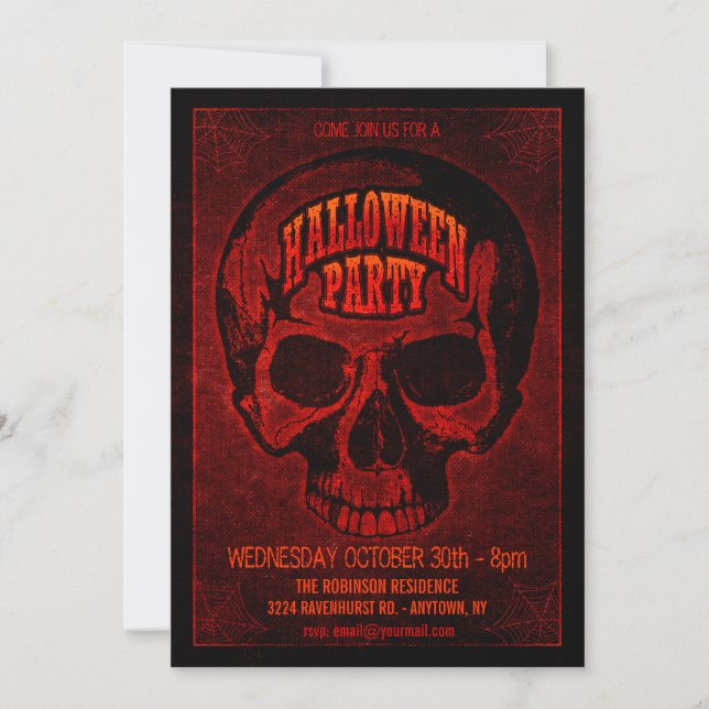 Mörk inbjudan för Grungeskallehalloween fest (Framsida)