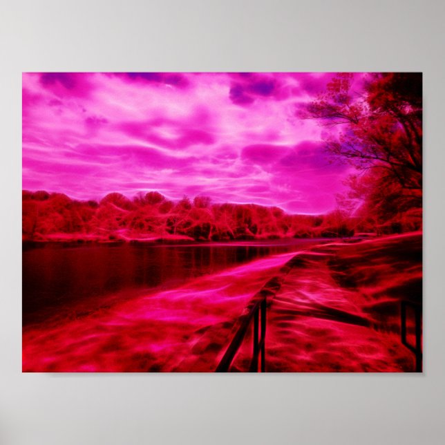 Mörk Infraröd Waterscape Painting Electric Linjer Poster (Framsidan)