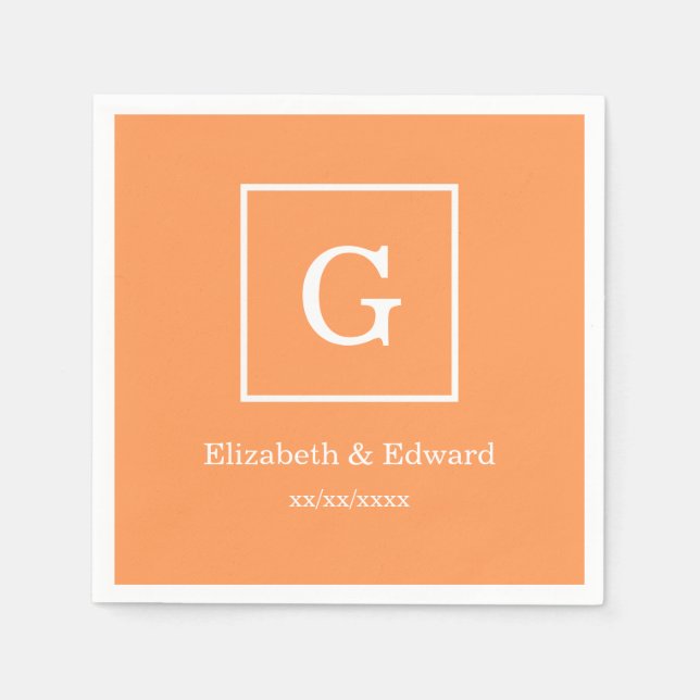 Mörk inramad initial Monogram för persika vit Pappersservett (Framsidan)