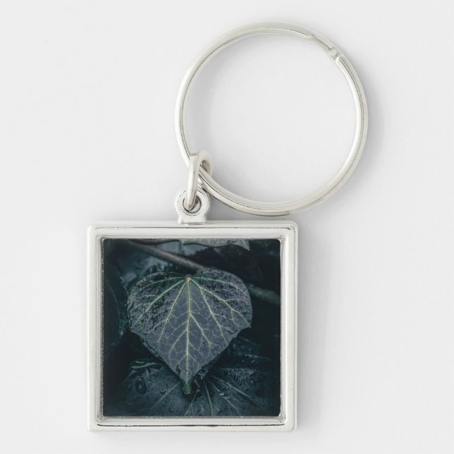Mörk Ivy Nature Photo Fyrkantig Silverfärgad Nyckelring (Framsidan)