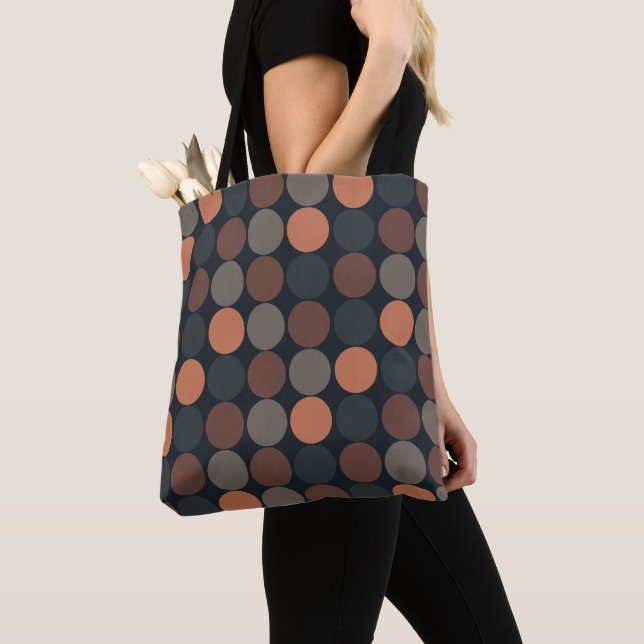 Mörk jord geometrisk cirkel prickar design  tygkasse (Närbild)