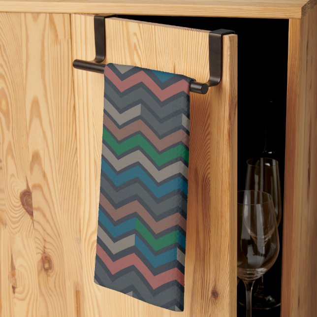 Mörk jord skogslandskap sicksack-chevron  kökshandduk (Thirds Fold)
