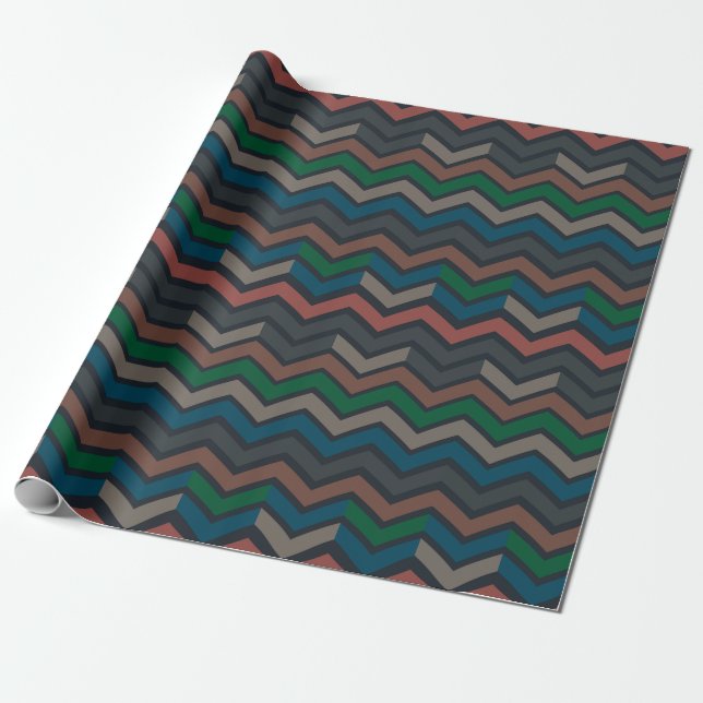 Mörk jord skogslandskap sicksack-chevron  presentpapper (Utrullad)