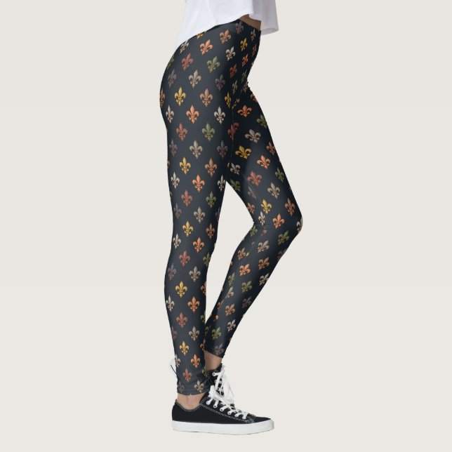 Mörk jord skogsmarker Fleur-de-lis-design  Leggings (Höger)