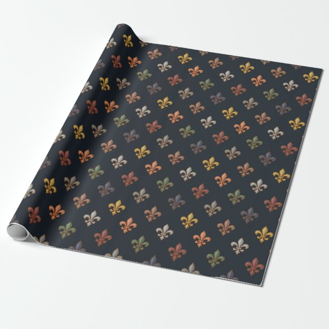 Mörk jord skogsmarker Fleur-de-lis-design  Presentpapper (Utrullad)