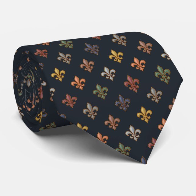Mörk jord skogsmarker Fleur-de-lis-design  Slips (Rullad)