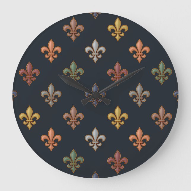 Mörk jord skogsmarker Fleur-de-lis-design  Stor Klocka (Framsida)