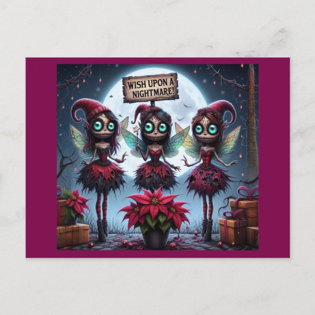 Mörk Julplommon Fairy's Helg Vykort (Framsida)