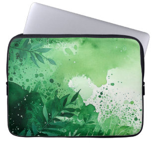 Mörk Jungle grönt vattencolor hand plockade strukt Laptop Fodral