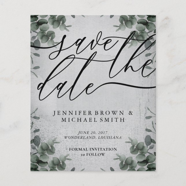 Mörk kalligrafi Eukalyptus budget specialdag Flygblad (Framsidan)