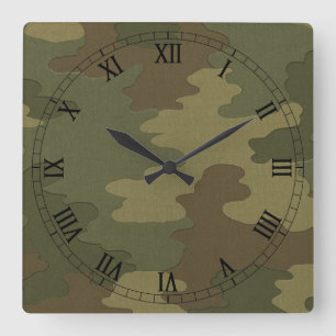 Mörk Kamouflage Square Roman Numerals Clock Fyrkantig Klocka