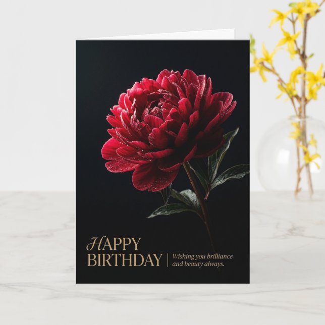 Mörk karmosin Flerårig Elegant Grattis på födelsed Kort (Gul blomma)
