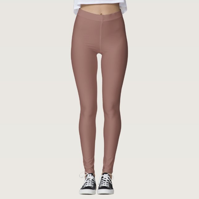 Mörk Kastanj Färg Enfärgad Slät Leggings (Framsida)