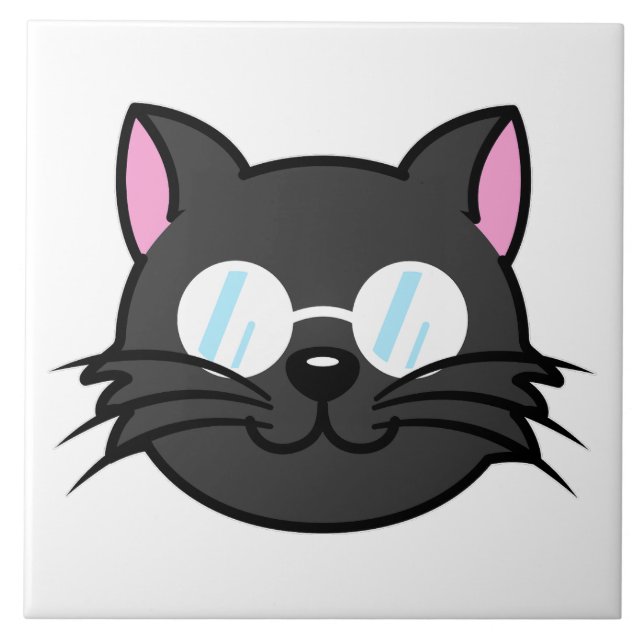 Mörk Katt, svart, Grått-, vid glasögon vid vörning Kakelplatta (Framsidan)