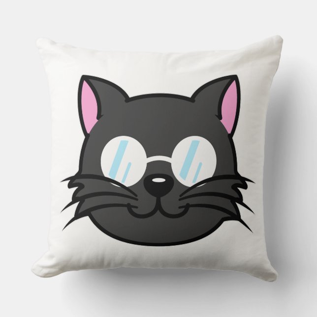 Mörk Katt, svart, Grått-, vid glasögon vid vörning Kudde (Framsida)