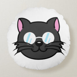 Mörk Katt, svart, Grått-, vid glasögon vid vörning Rund Kudde