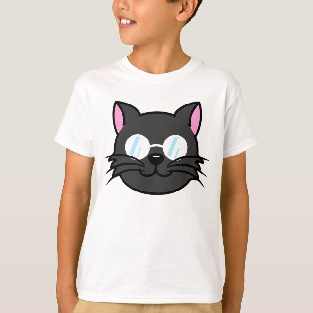 Mörk Katt, svart, Grått-, vid glasögon vid vörning T Shirt (Framsida)