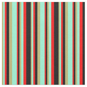 Mörk Khaki, Aquamarine, Red & Black Färgad Linjer Tyg