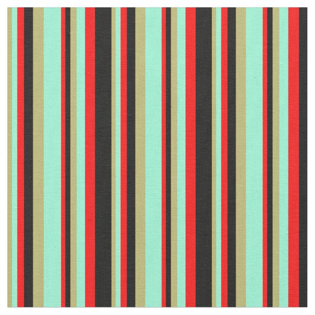 Mörk Khaki, Aquamarine, Red & Black Färgad Linjer Tyg (Närbild)