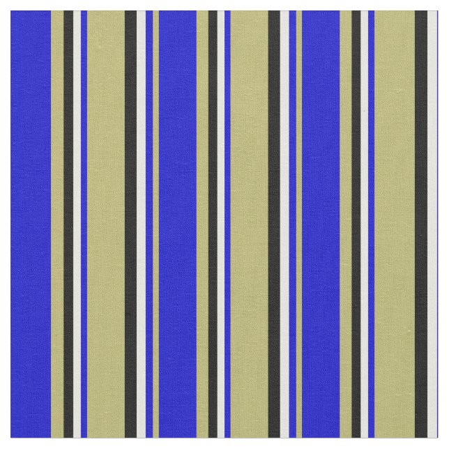 Mörk Khaki, Blue, White and Black Färgad Linjer Tyg (Närbild)