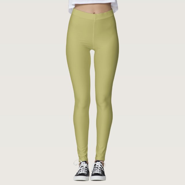 Mörk Khaki Färg Enfärgad Slät Leggings (Framsida)