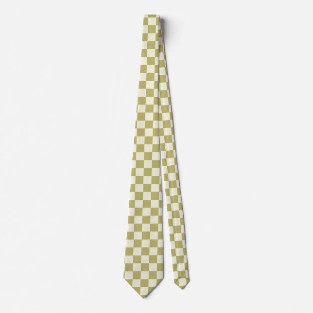 Mörk Khaki och Beige Checkerboard Slips (Framsida)