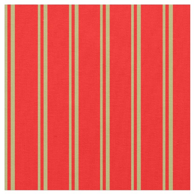Mörk Khaki & Red Lined/Stripe Mönster Tyg (Närbild)