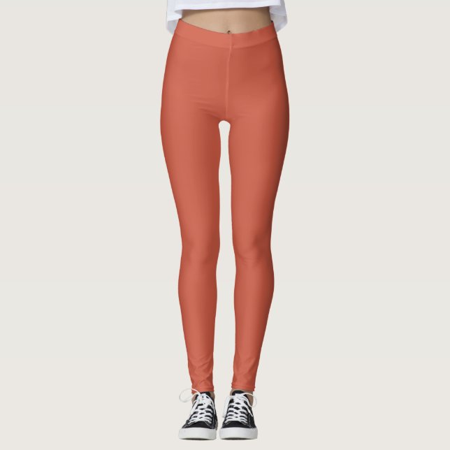 Mörk korallfärg enfärgad slät leggings (Framsida)