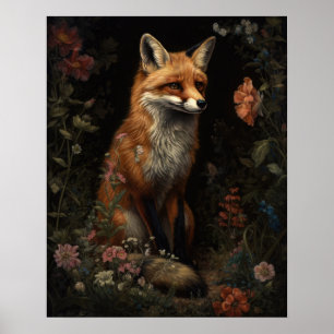 Mörk kottagecore Red Fox Art Skriv ut affisch