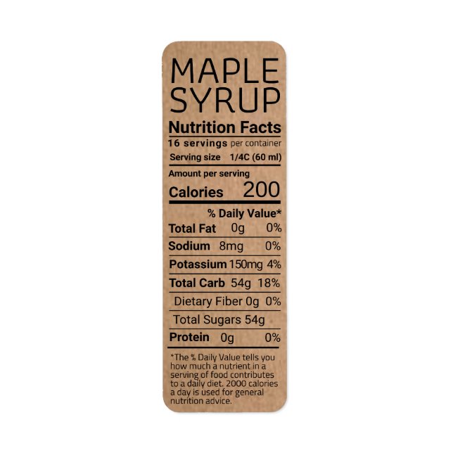 Mörk Kraft Returadress Maple Syrup Nutrition Etikett (Framsidan)