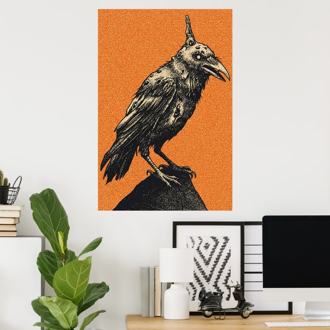 Mörk Kråka Sittande på Ojämn Klippa Poster (Hemmakontoret)