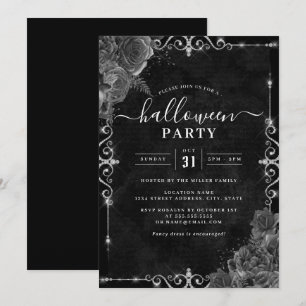 Mörk kuslig blomsterros Halloweenfest Inbjudningar