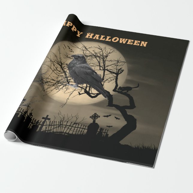 Mörk kuslig Halloween med korp  Presentpapper (Utrullad)