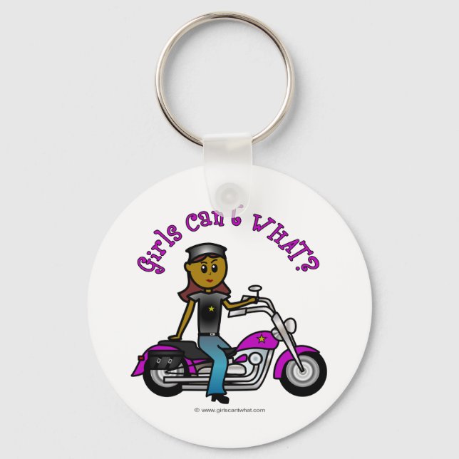 Mörk Kvinna Biker Nyckelring (Framsida)