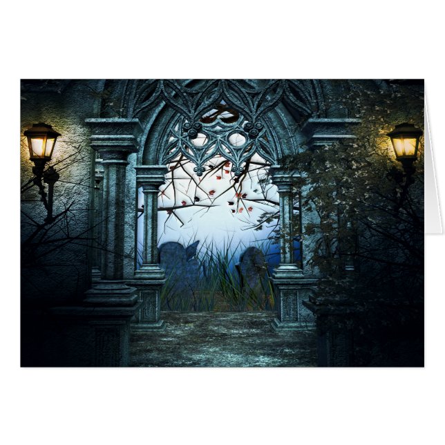 Mörk kyrkogårdbakgrund hälsningskort (Framsidan Horizontal)