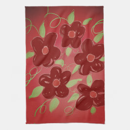 Mörk lada röd blommigt kökshandduk