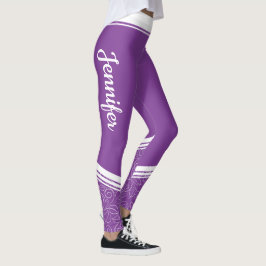 Mörk Lavender blommigt vit rand och namn modern Leggings