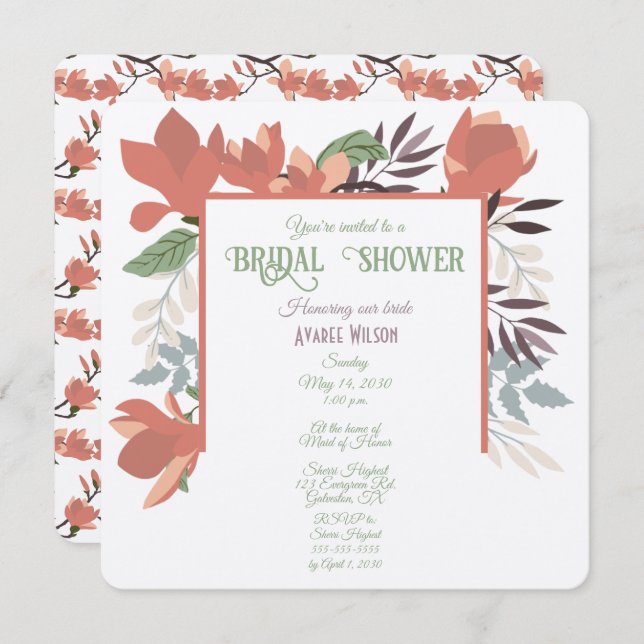 Mörk laxgrön blå och lila folkkonst inbjudningar (Fram/baksida)