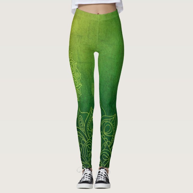 Mörk Lemon Lime Lotus Flowers Yoga Leggings (Framsida)