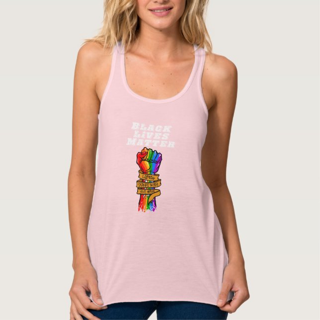 Mörk lgbt blm-tank linne med racerback  (Framsida)