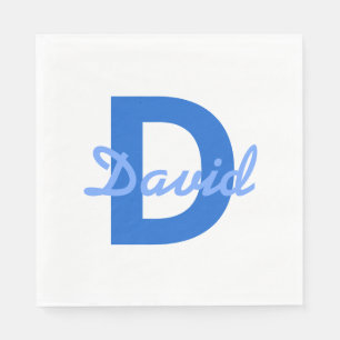 Mörk & Light Blue White Editable Namn Monogram Pappersservett