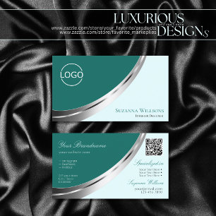 Mörk Light Teal Silver Decor med Logotyp och QR-ko Visitkort