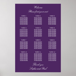 Mörk Lila 12  med sätesschemat Bord Bröllop Poster