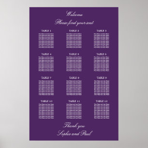 Mörk Lila 12 med sätesschemat Bord Bröllop Poster