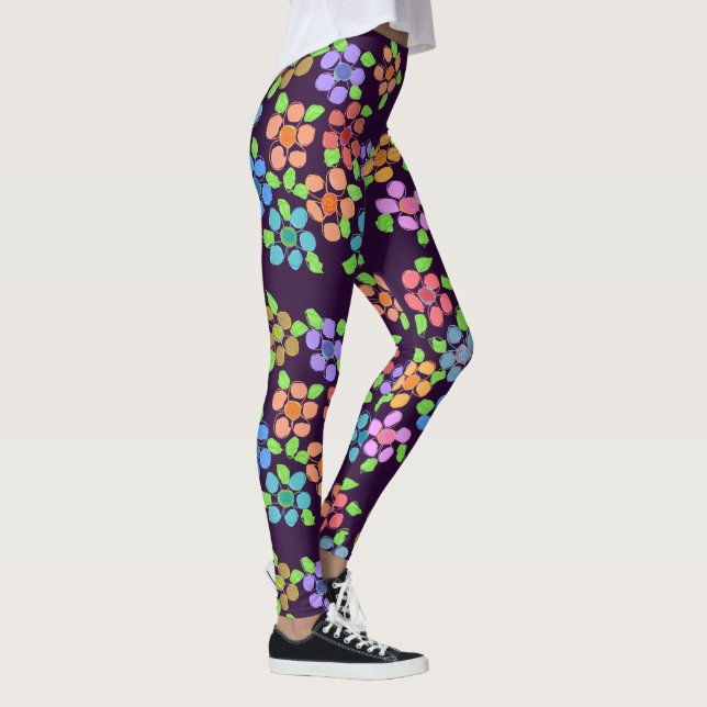 Mörk Lila Blomade baljväxter Leggings (Höger)