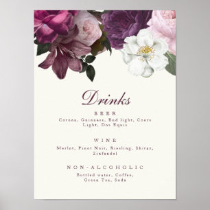 Mörk Lila Blommigt Drink-meny Poster