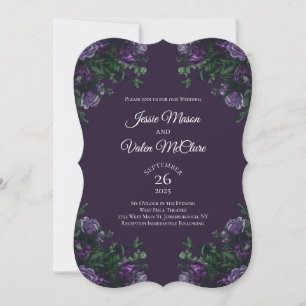 Mörk Lila Blommigt Elegant bröllop Gothic Inbjudningar