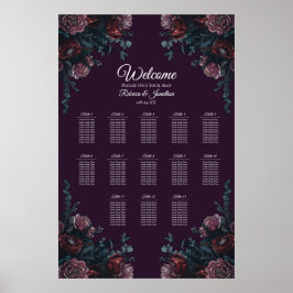 Mörk Lila Blommigt Elegant bröllop Maroon Mauve Poster